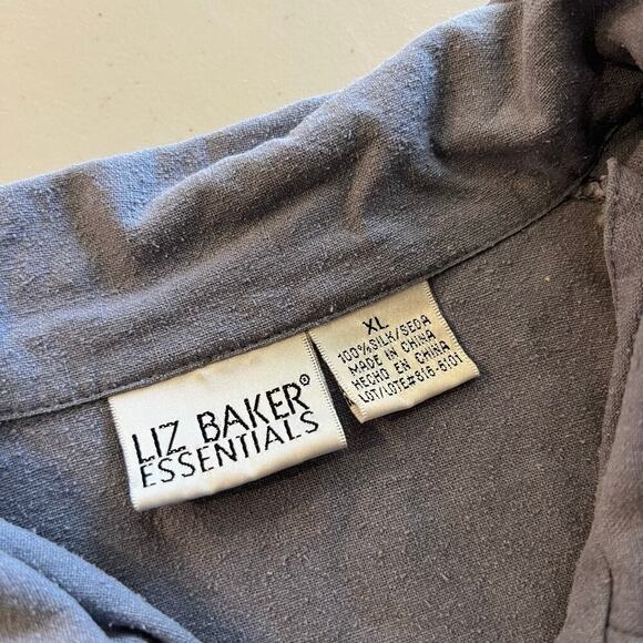 Vintage 90s Blue Textured Silk Button Front Short Sleeve Oversized Shirt Size XL - Picture 6 of 9